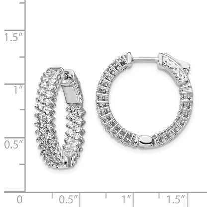 Sterling Silver Shimmer Rhodium-Plated 92 Stone 1.7mm Cz In And Out Round Hinged Hoop Earrings