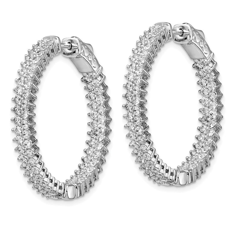 Sterling Silver Shimmer Rhodium-Plated 146 Stone 1.7mm Cz In And Out Round Hinged Hoop Earrings