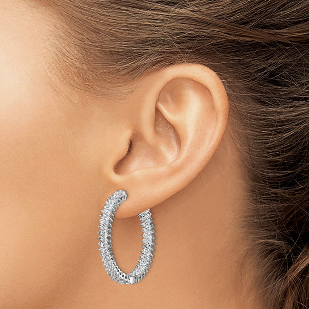 Sterling Silver Shimmer Rhodium-Plated 146 Stone 1.7mm Cz In And Out Round Hinged Hoop Earrings