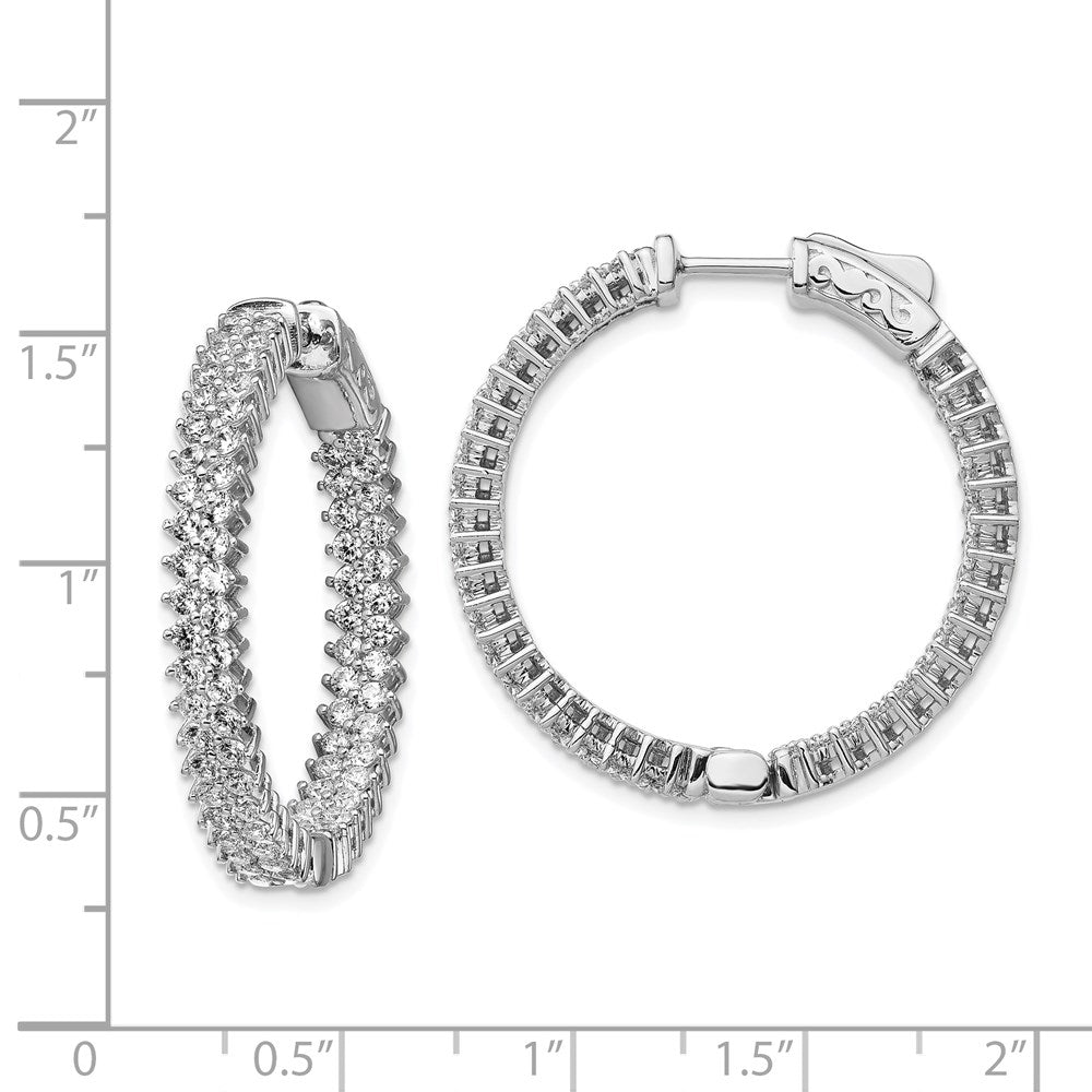 Sterling Silver Shimmer Rhodium-Plated 146 Stone 1.7mm Cz In And Out Round Hinged Hoop Earrings