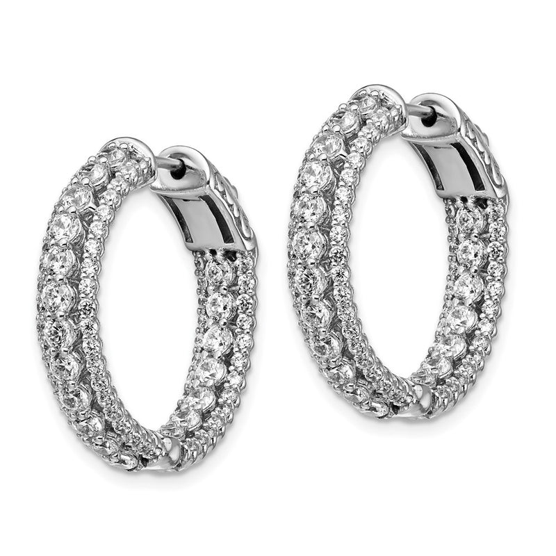 Sterling Silver Shimmer Rhodium-Plated 170 Stone Cz In And Out Round Hinged Hoop Earrings