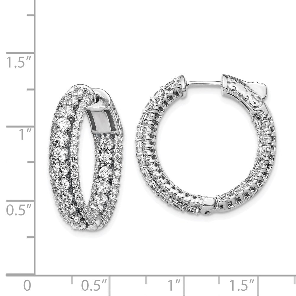 Sterling Silver Shimmer Rhodium-Plated 170 Stone Cz In And Out Round Hinged Hoop Earrings