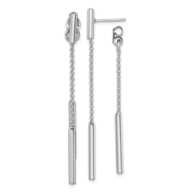 Sterling Silver Rh-Plated Bar & Chain Front/Back Post Dangle Earrings