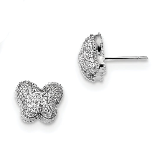 Sterling Silver Rhodium-Plated Cz Butterfly Post Earrings