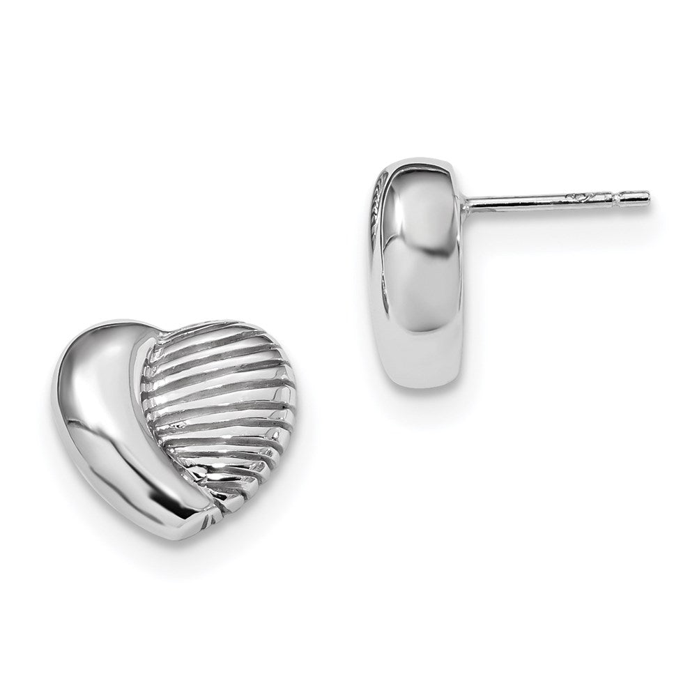 Sterling Silver Rhodium-Plated Heart Post Earrings