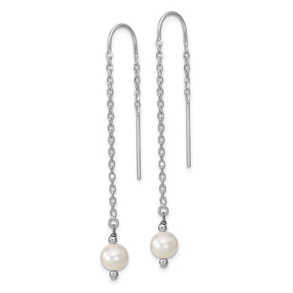 Sterling Silver Rhodium-Plated Polished White 6-7mm Freshwater Cultured Pearl Threader Earrings