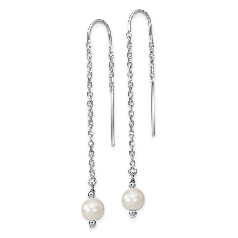 Sterling Silver Rhodium-Plated Polished White 6-7mm Freshwater Cultured Pearl Threader Earrings