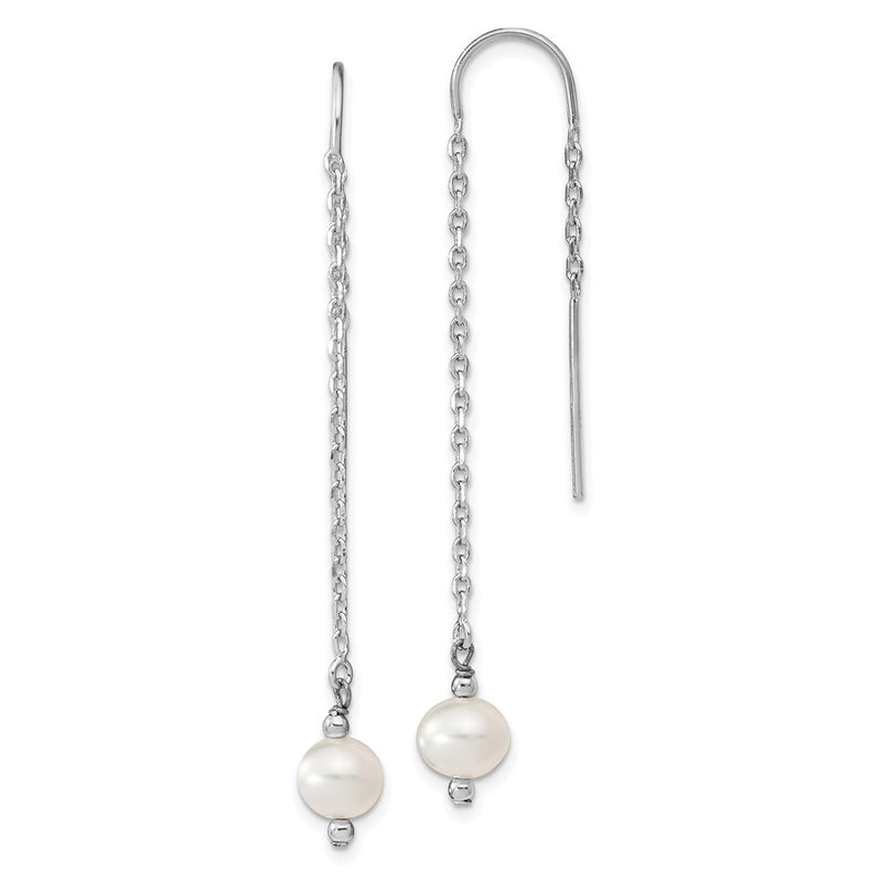 Sterling Silver Rhodium-Plated Polished White 6-7mm Freshwater Cultured Pearl Threader Earrings