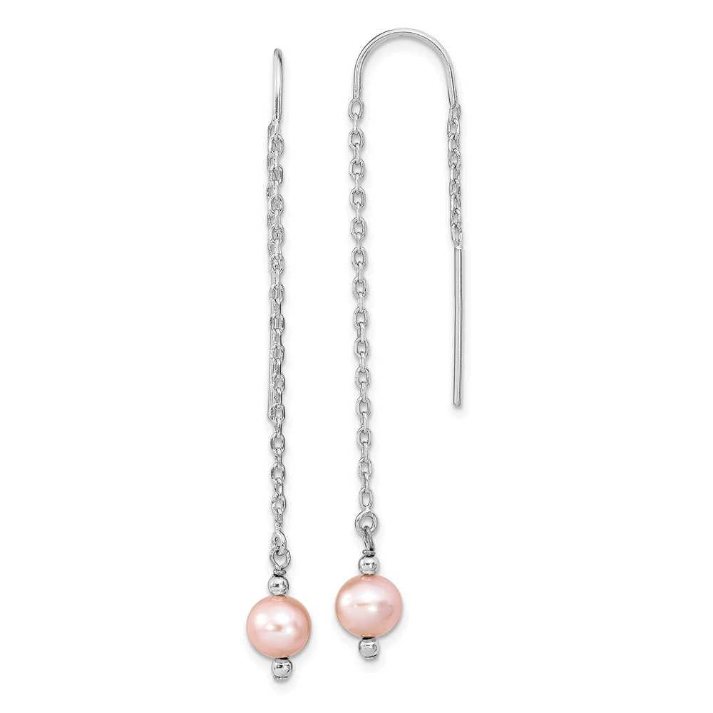 Sterling Silver Rhodium-Plated Polished Pink 6-7mm Freshwater Cultured Pearl Threader Earrings