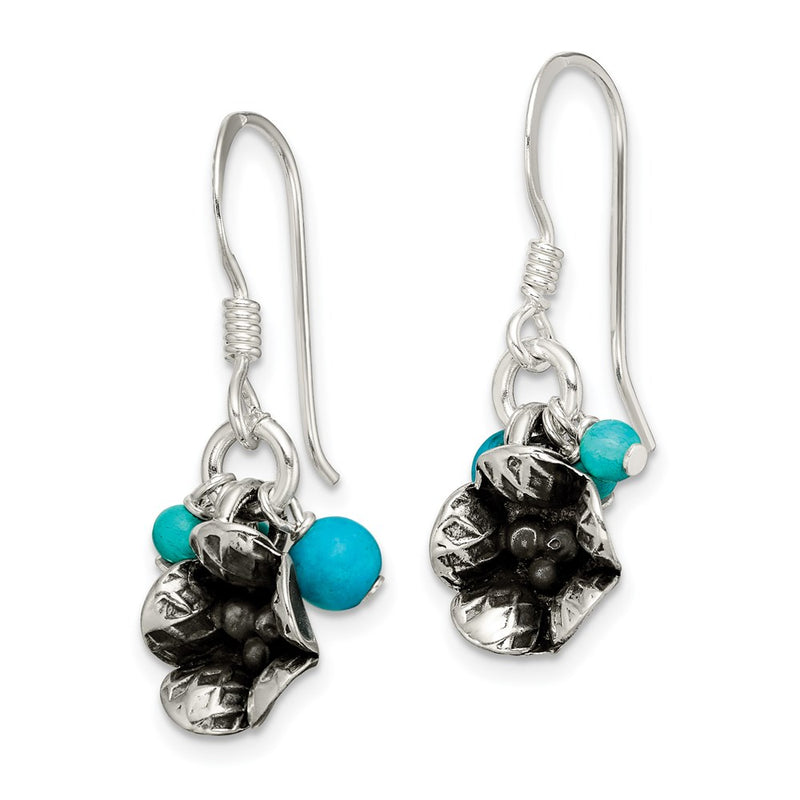 Sterling Silver Ss Turq. Howlite/Recon. Magnesite Flower Shepherd Hook Earrings