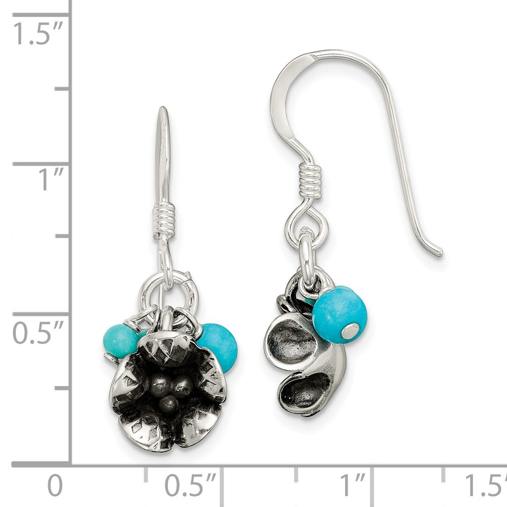 Sterling Silver Ss Turq. Howlite/Recon. Magnesite Flower Shepherd Hook Earrings