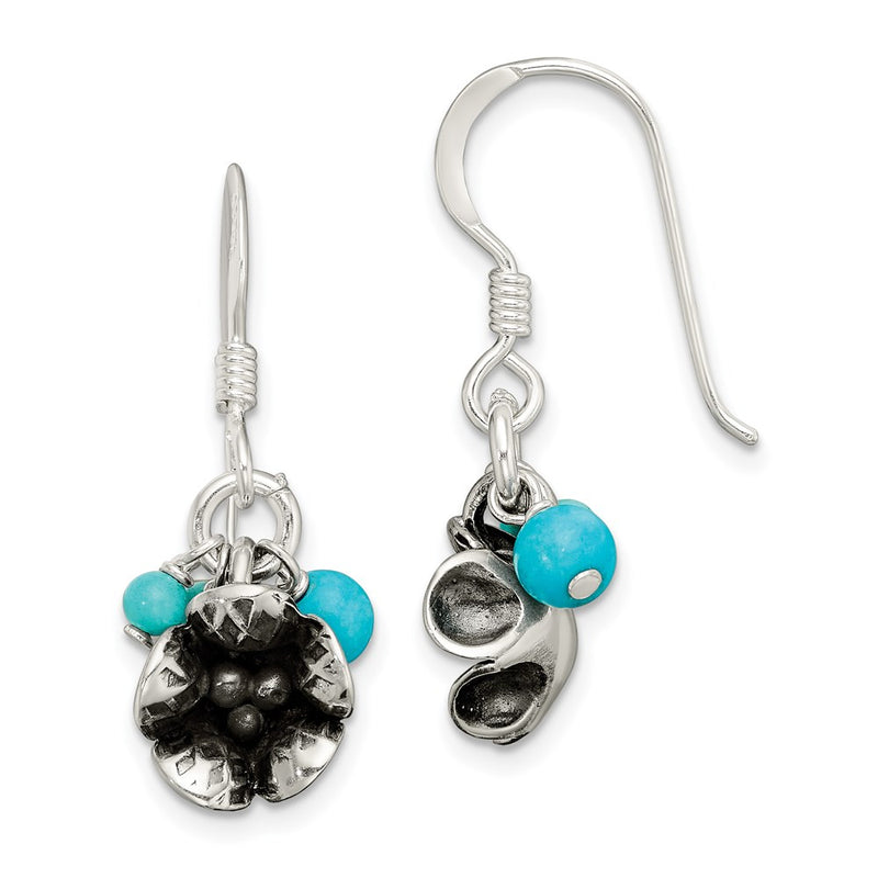 Sterling Silver Ss Turq. Howlite/Recon. Magnesite Flower Shepherd Hook Earrings