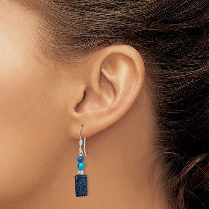 Sterling Silver Crystal/Lapis/Blue Quartz/Recon. Magnesite Dangle Earrings