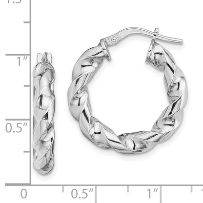 Sterling Silver Rhodium-Plated 4X14mmtwisted Hoop Earrings