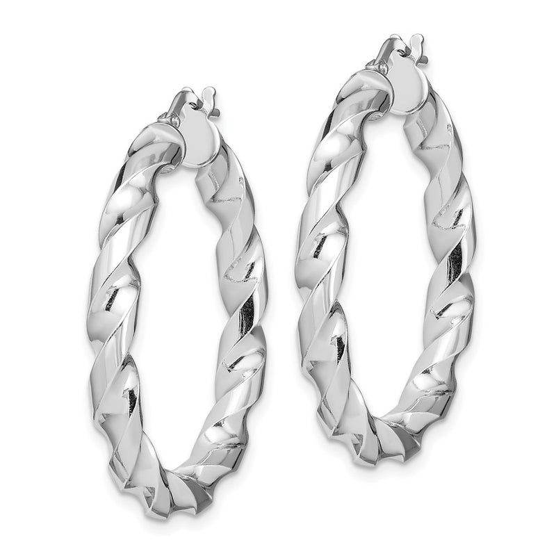 Sterling Silver Rhodium-Plated 4X25mmtwisted Hoop Earrings