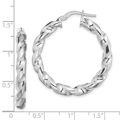 Sterling Silver Rhodium-Plated 4X25mmtwisted Hoop Earrings