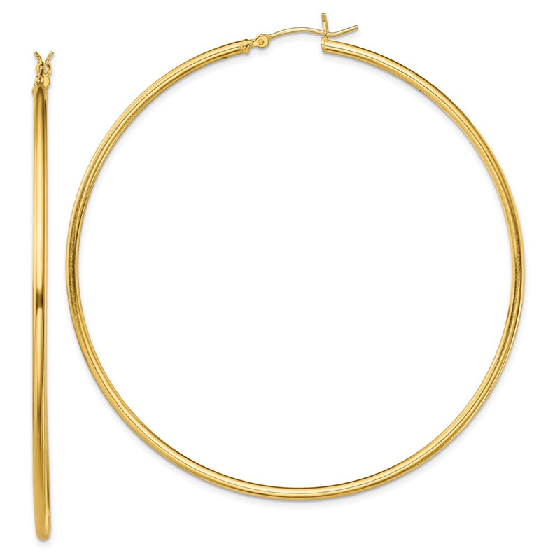 Sterling Silver Gold-Tone Polished 2X70mm Hoop Earrings