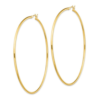 Sterling Silver Gold-Tone Polished 2X80mm Hoop Earrings