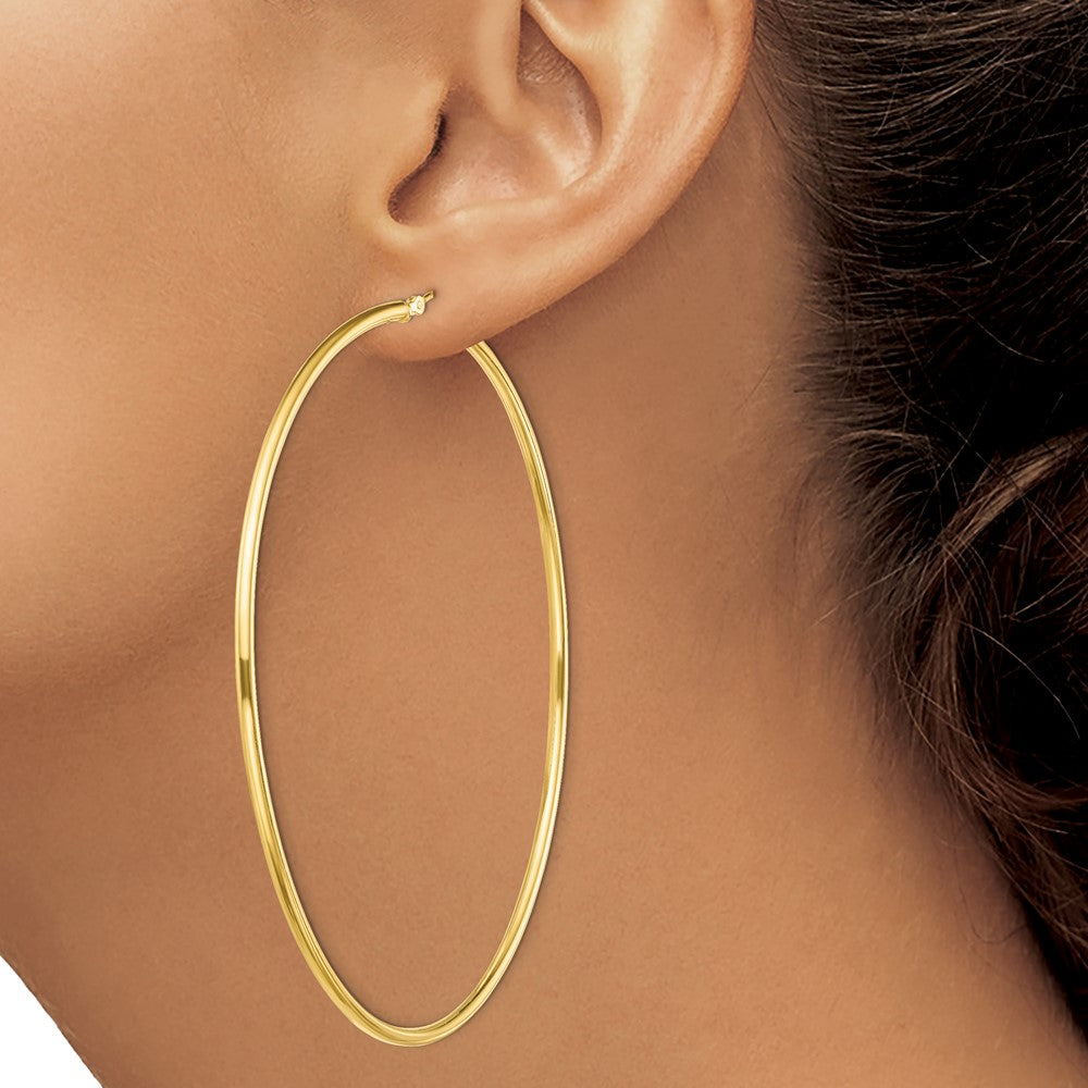 Sterling Silver Gold-Tone Polished 2X80mm Hoop Earrings