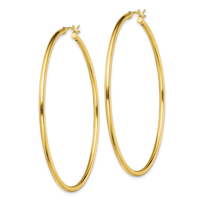 Sterling Silver Gold-Tone Polished 2X60mm Hoop Earrings
