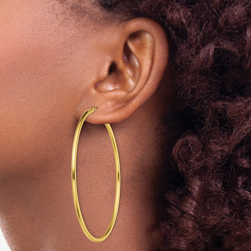 Sterling Silver Gold-Tone Polished 2X60mm Hoop Earrings