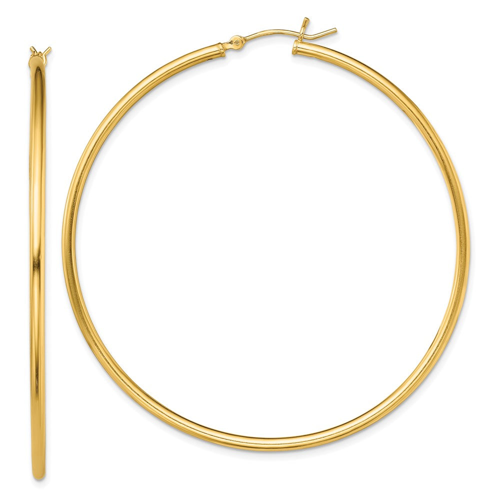 Sterling Silver Gold-Tone Polished 2X60mm Hoop Earrings