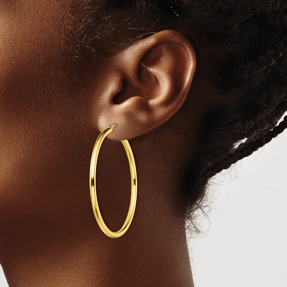 Sterling Silver Gold-Tone Polished 2X45mm Hoop Earrings