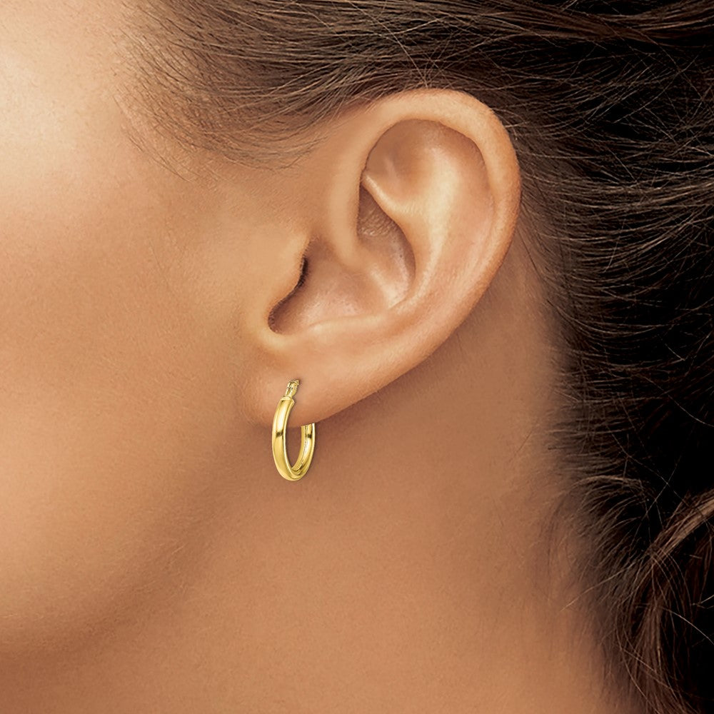 Sterling Silver Gold-Tone Polished 2X14mm Hoop Earrings