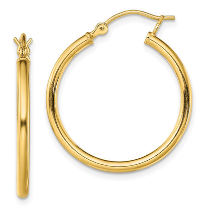 Sterling Silver Gold-Tone Polished 2X25mm Hoop Earrings