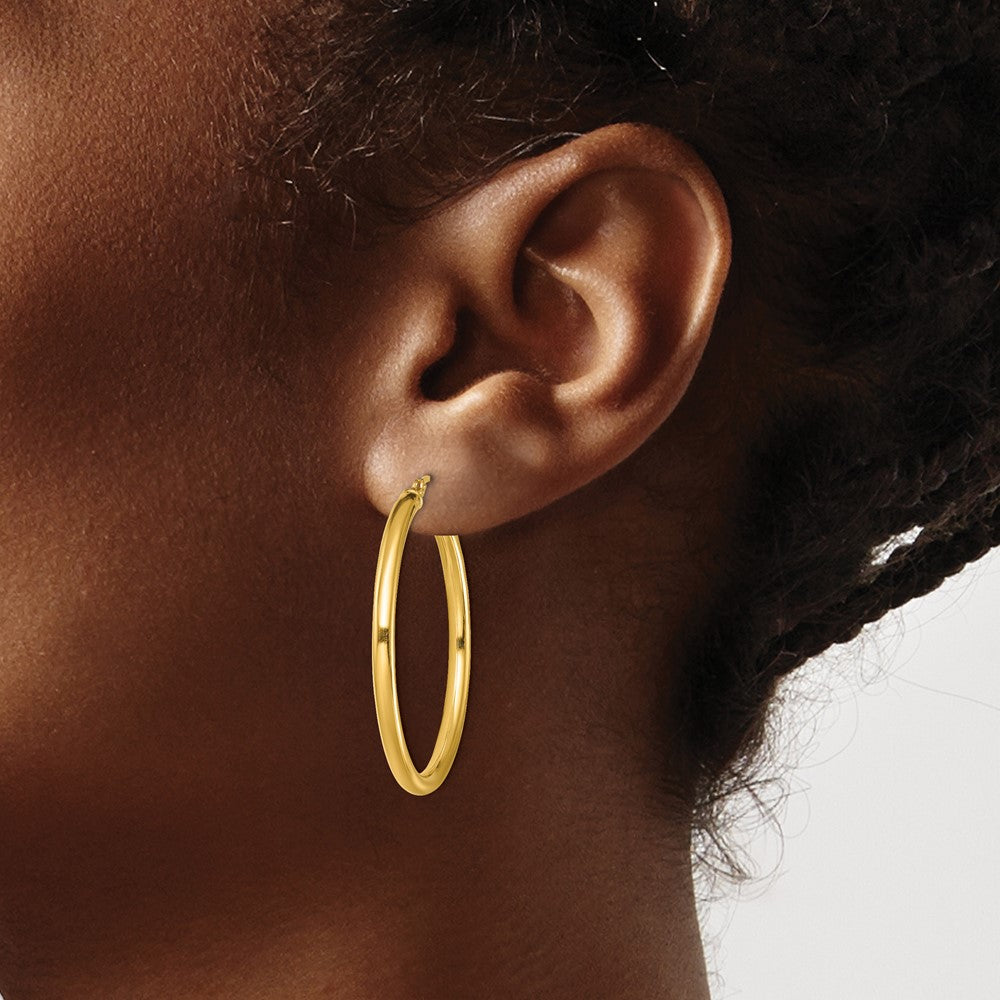 Sterling Silver Gold-Tone Polished 2.5X35mm Hoop Earrings