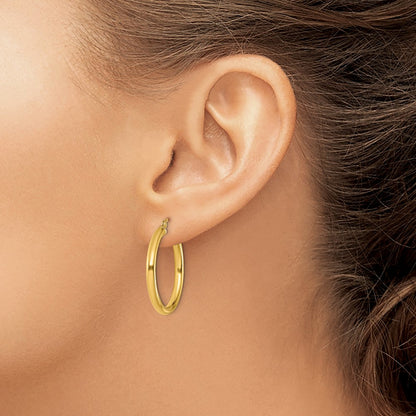 Sterling Silver Gold-Tone Polished 2.5X25mm Hoop Earrings