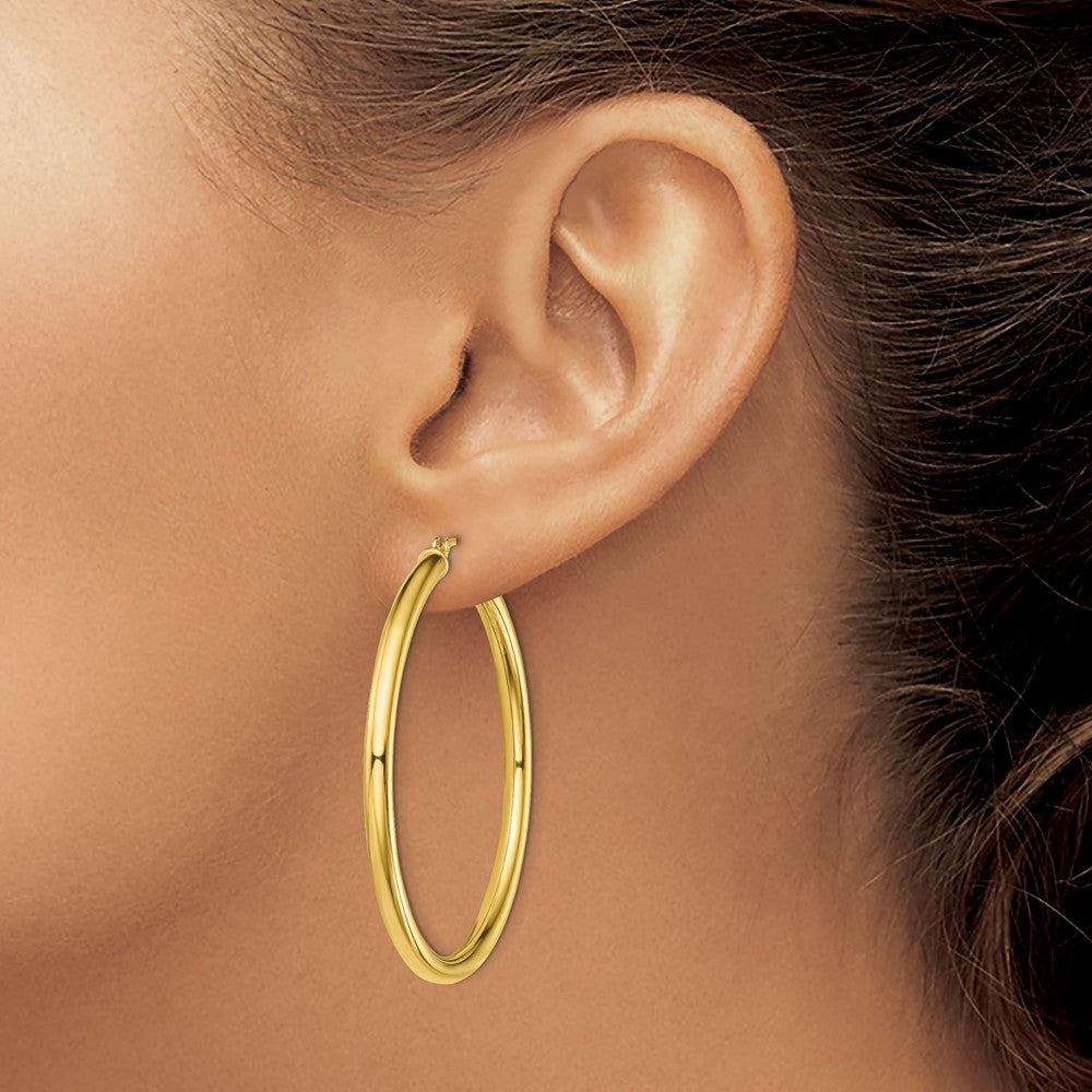 Sterling Silver Gold-Tone Polished 3X45mm Hoop Earrings
