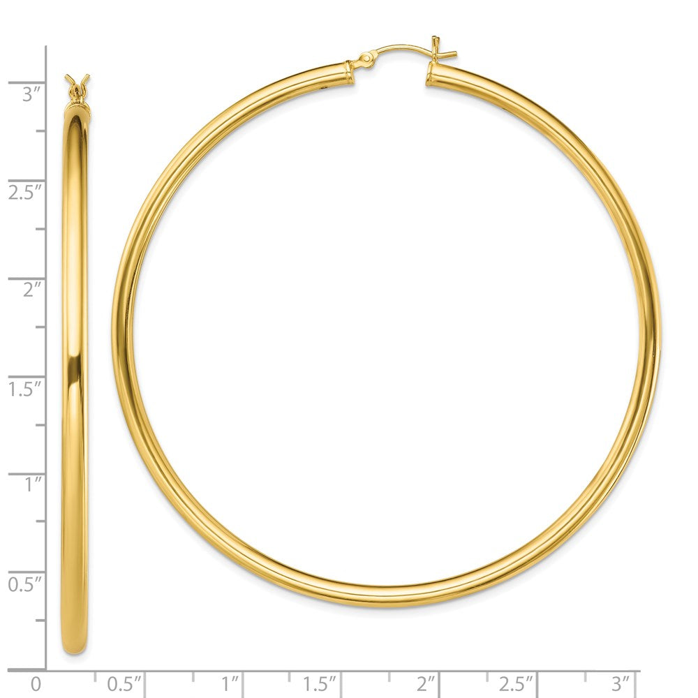 Sterling Silver Gold-Tone Polished 3X70mm Hoop Earrings