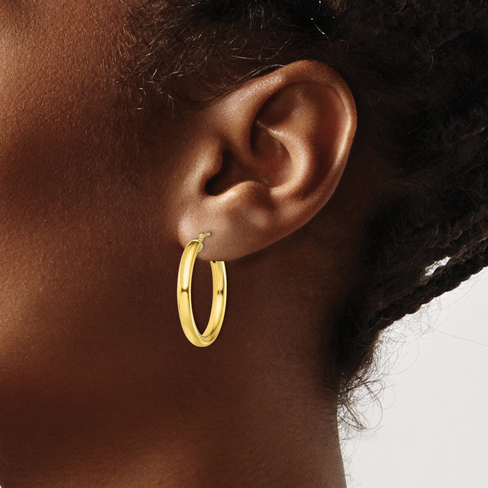 Sterling Silver Gold-Tone Polished 3X25mm Hoop Earrings