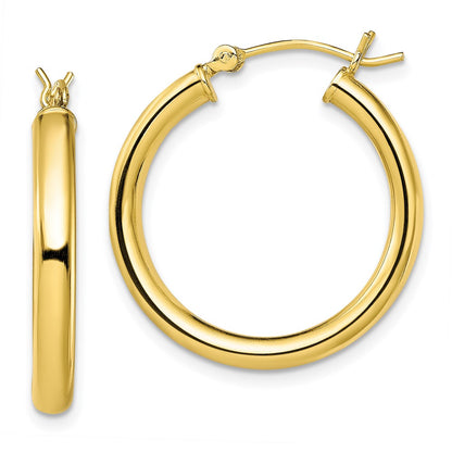Sterling Silver Gold-Tone Polished 3X25mm Hoop Earrings
