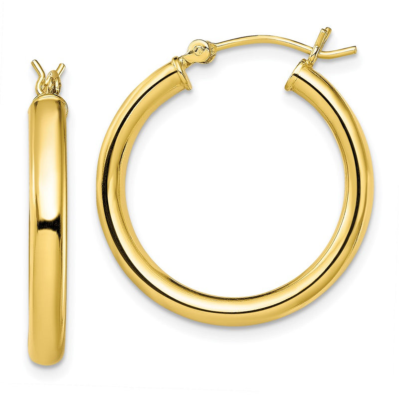 Sterling Silver Gold-Tone Polished 3X25mm Hoop Earrings