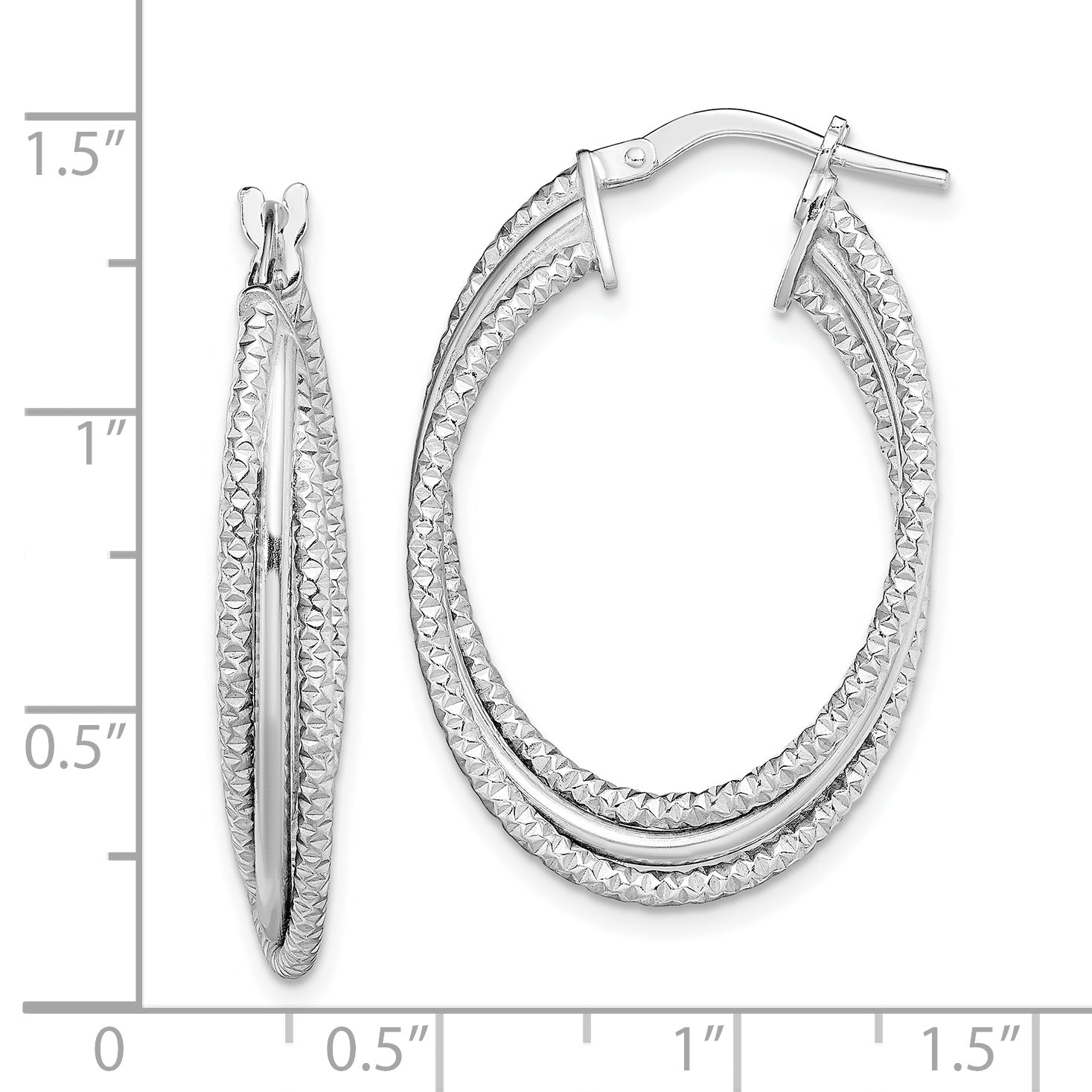 Sterling Silver Rhodium-Plated Polished And Textured Triple Hoops