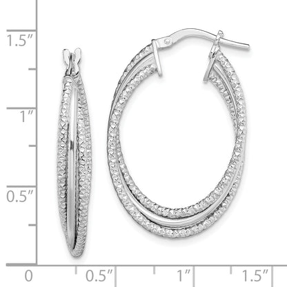 Sterling Silver Rhodium-Plated Polished And Textured Triple Hoops