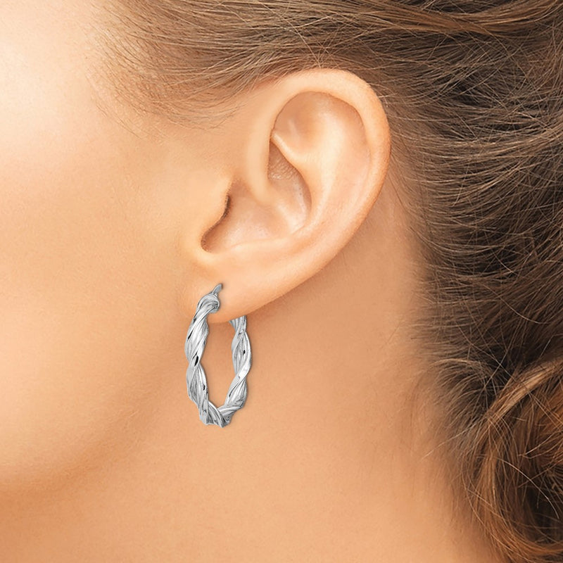 Sterling Silver Rhodium-Plated 4mm Twisted Hoop Earrings