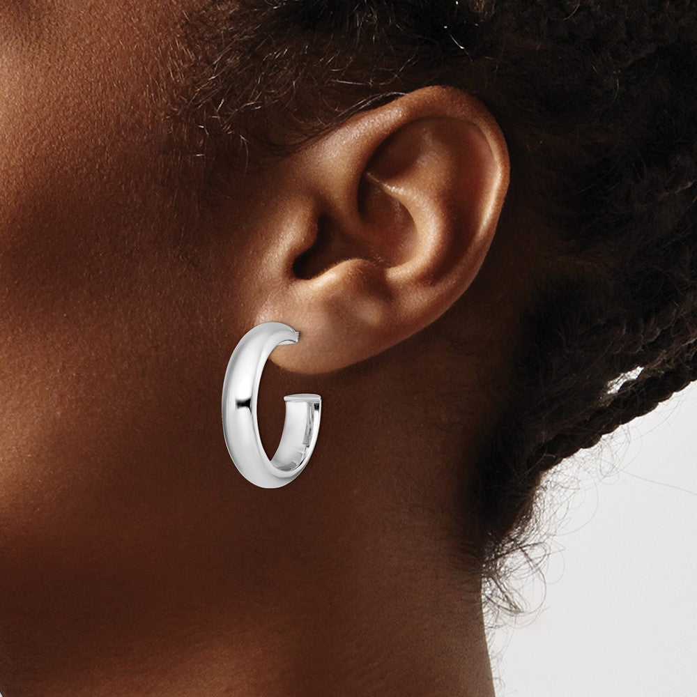 Sterling Silver Rhodium-Plated Polished 6mm Post Hoops