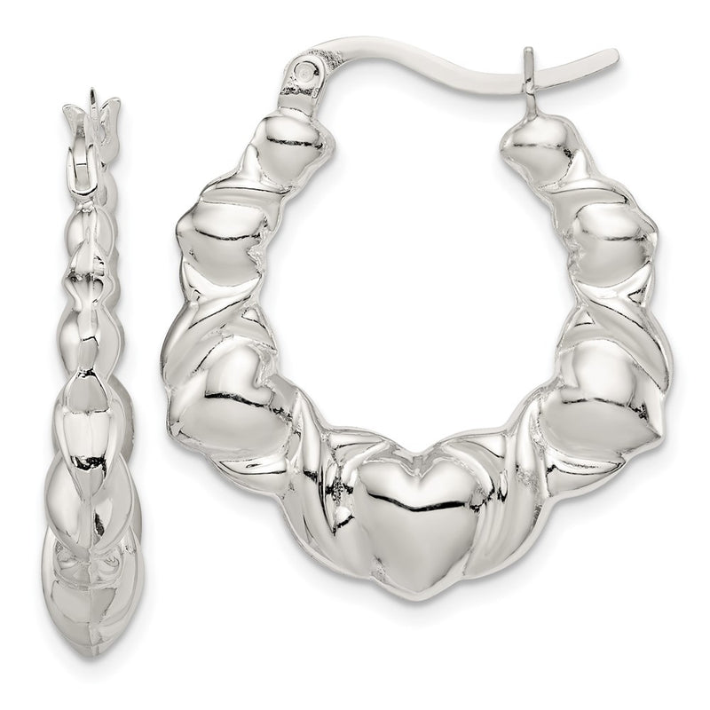 Sterling Silver Heart Scalloped Hoop Earrings
