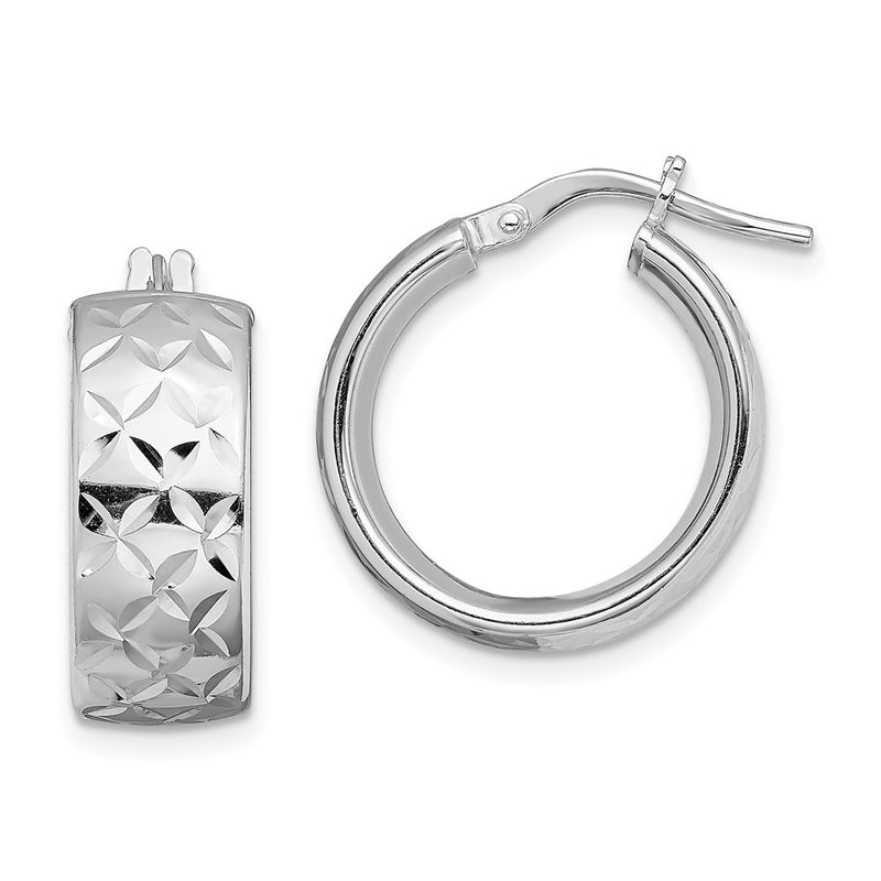 Sterling Silver Rhod-Plated Polished & D/C 7.5mm Round Hoop Earrings
