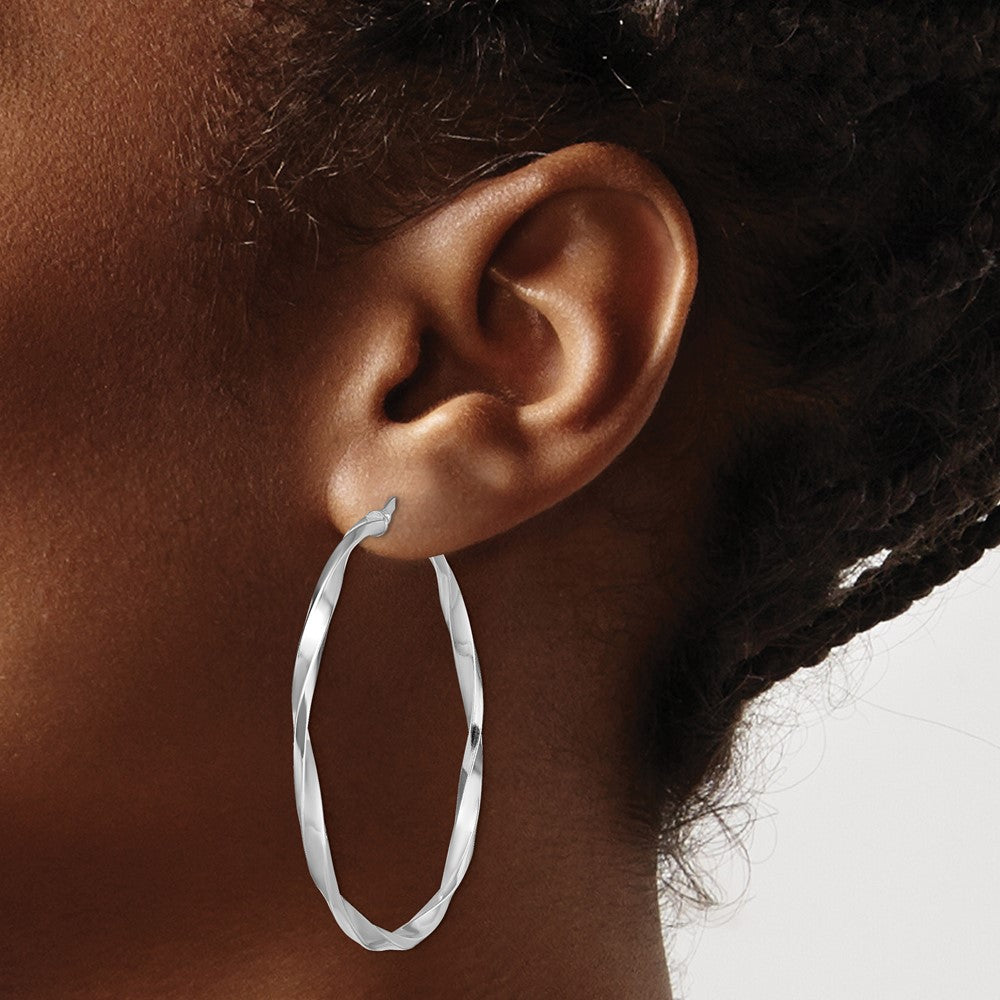 Sterling Silver Rhodium-Plated Polished Twisted 2.5X40mm Hoop Earrings