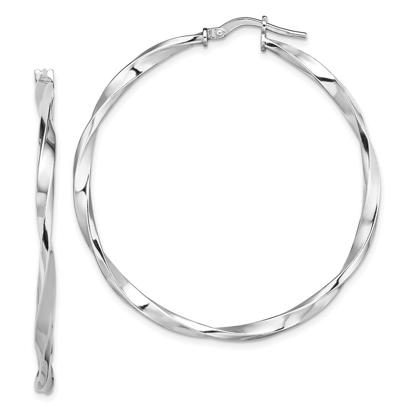 Sterling Silver Rhodium-Plated Polished Twisted 2.5X40mm Hoop Earrings