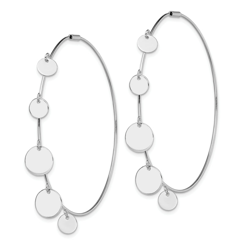 Sterling Silver Rhodium-Plated Polished & Discs Round Hoop Earrings