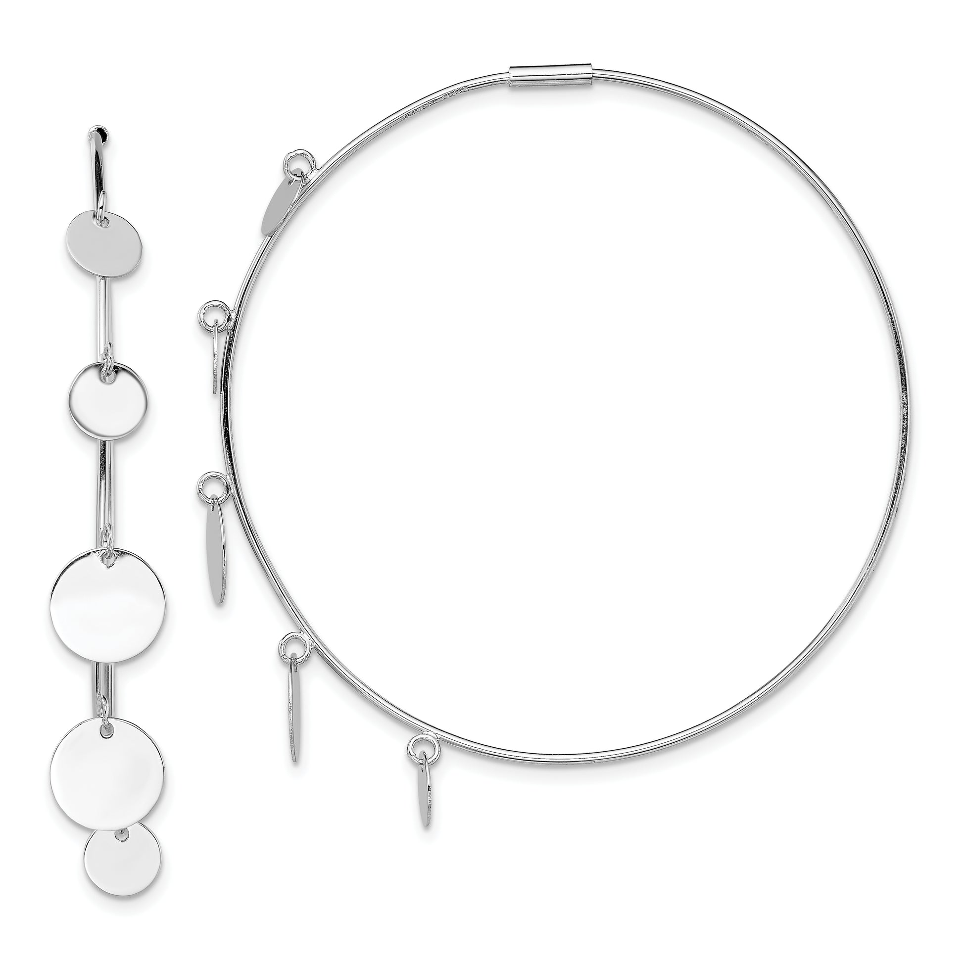 Sterling Silver Rhodium-Plated Polished & Discs Round Hoop Earrings