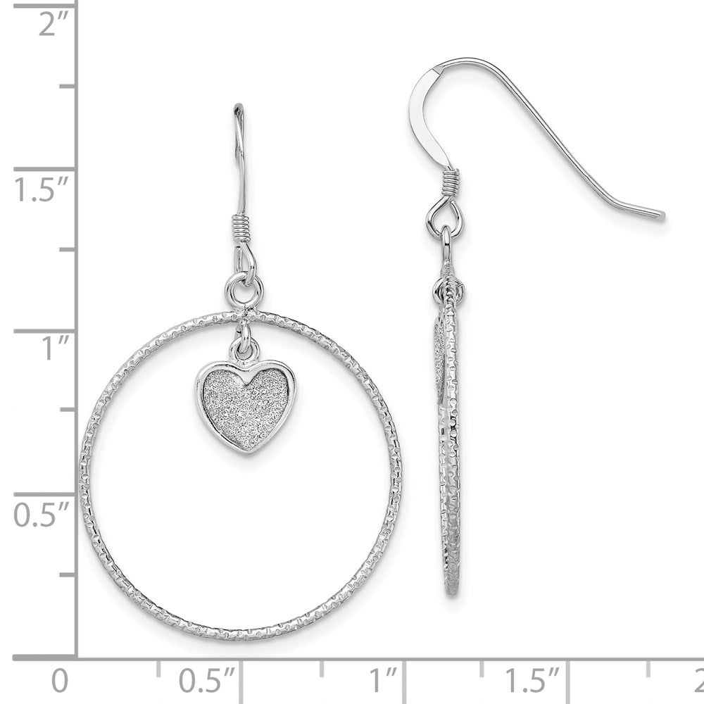 Sterling Silver Rh-Plated D/C Enamel Glitter Fabric Heart In Circle Earring