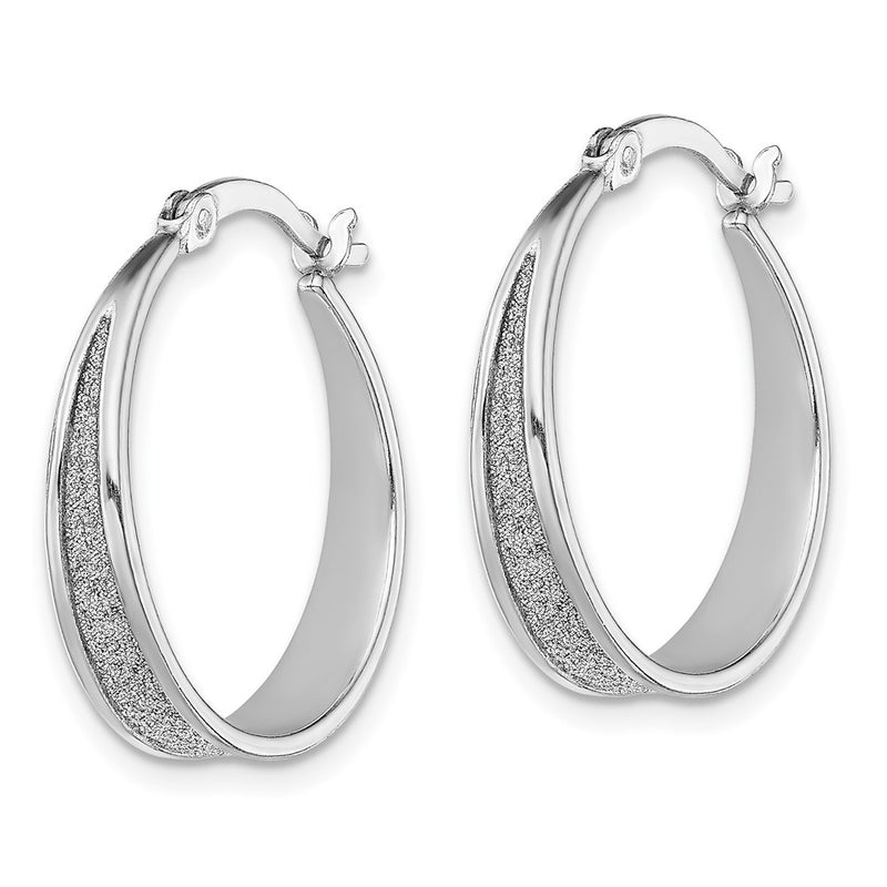 Sterling Silver Rh-Plate Enamel Glitter Fabric Tapered Round Hoop Earrings