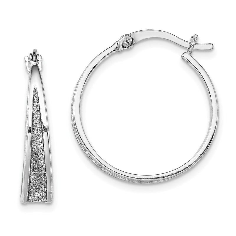 Sterling Silver Rh-Plate Enamel Glitter Fabric Tapered Round Hoop Earrings