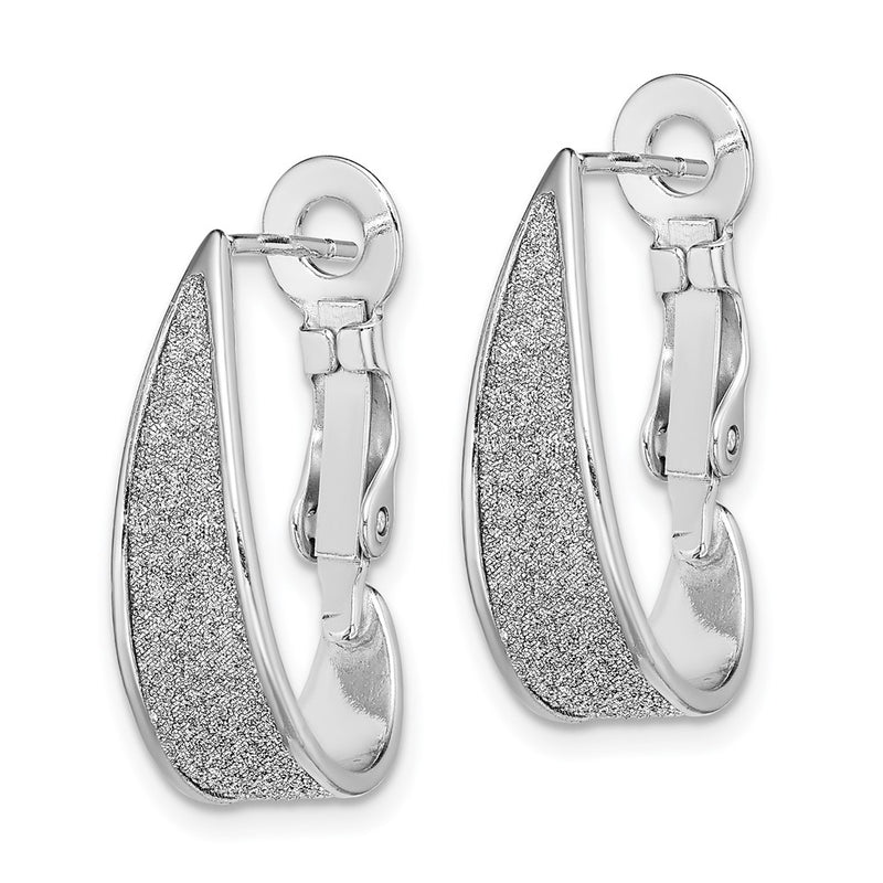 Sterling Silver Rh-Pltd Enamel Glitter Fabric Omega Back J-Hoop Earrings